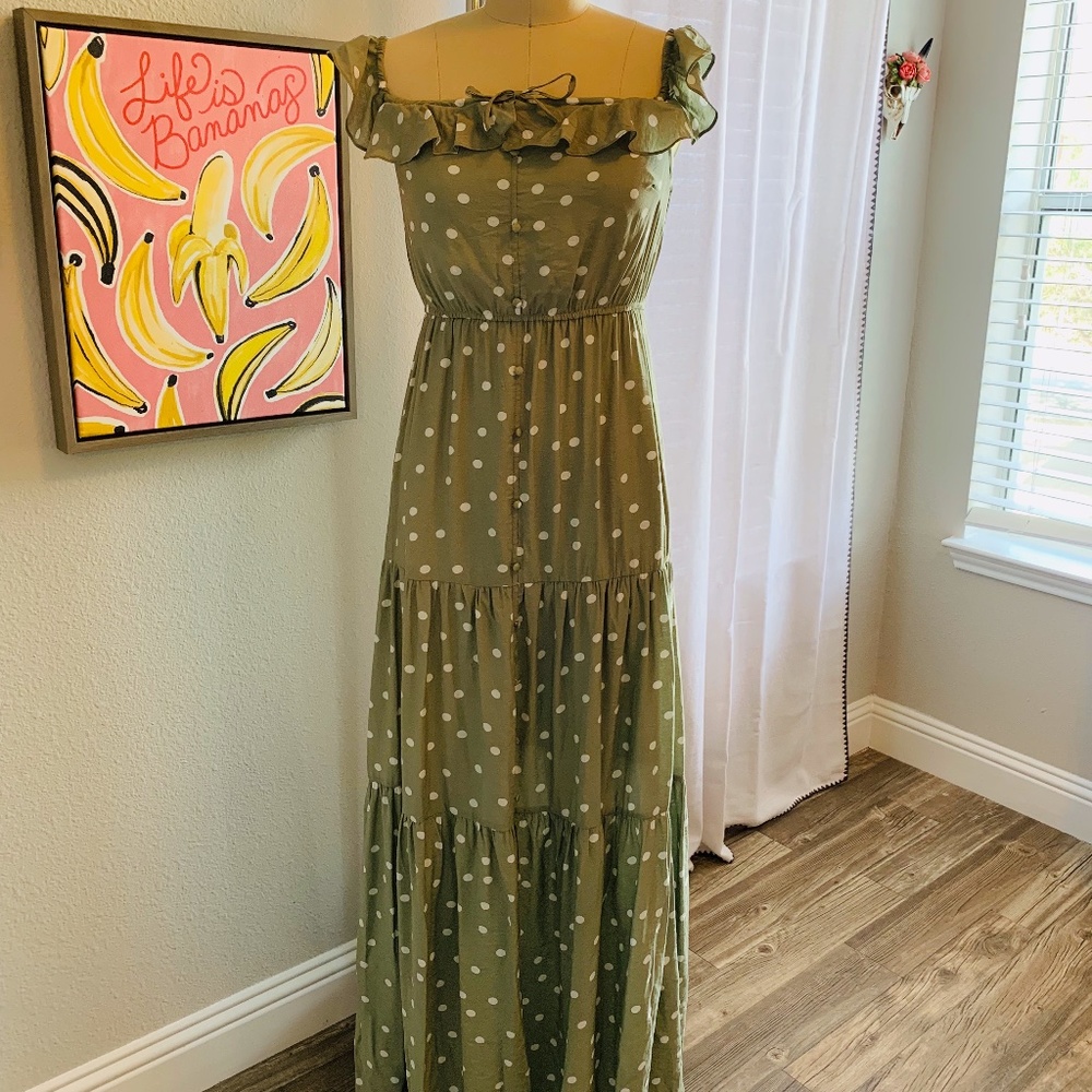Peach Love California- SAGE POLKA DOT MAXI DRESS